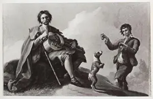 Traditional Music Prints: A photographic reproduction issued in 1945 after a work by Ramon Bayeu presents beggars playing a hurdy-gurdy