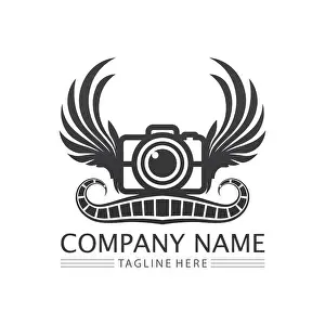 Digital Equipment Prints: photography camera logo icon vector design template isolated on black background