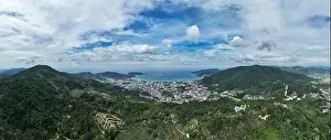 Travel Background Prints: Phuket Thailand patong bay. Panorama landscape nature view from Drone camera