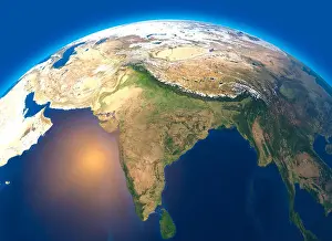 Digitally Prints: Physical map of the world, satellite view of India