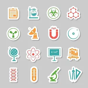 Thermometer Prints: Physics chemistry science research stickers set with telescope pictogram