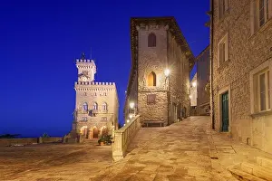 Piazza della Liberta in San Marino at twilight