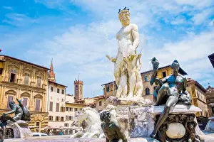 Firenze Prints: Piazza della Signoria, Palazzo Vecchio and Fountain of Neptune in Florence