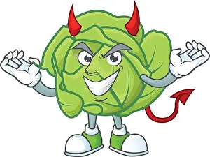 Smirking Prints: Picture of cabbage as a Devil cartoon mascot
