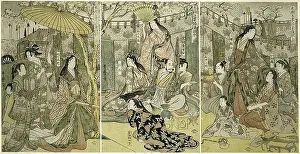 Artistic School Prints: Picture of Hideyoshi and his Five Wives Viewing Cherry Blossoms at Higashiyama (Taiko gosai rakuto yukan no zu)