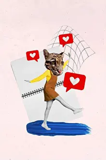 Disguise Prints: Picture image collage of crazy funky character caricature have fun dance social media popularity isolated on drawing