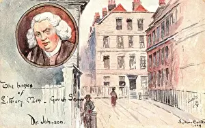 Picture postcard by artist Sydney Carter of the home of Samuel Johnson in the series Homes of Literary Men