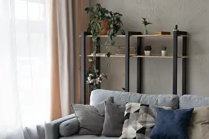 Bookshelf Prints: Picture with stylish interior of living room
