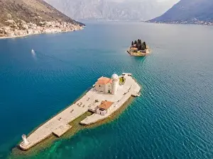 Picturesque island st. George and temple Gospa od Skrpela