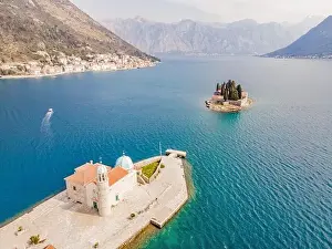 Kotor Prints: Picturesque island st. George and temple Gospa od Skrpela