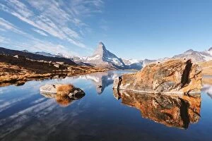 Images Dated 20th October 2018: Picturesque landscape with colorful sunrise on Stellisee lake