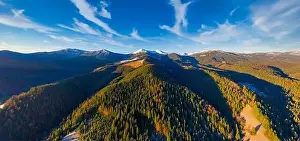 Smotrich Prints: Picturesque mountain landscapes of autumn with snow near the village of Dzembronya in Ukraine Carpathians mountains