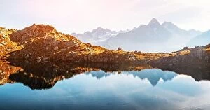 Images Dated 16th October 2018: Picturesque panorama of Chesery lake (Lac De Cheserys) and snowy Monte Bianco mountains range