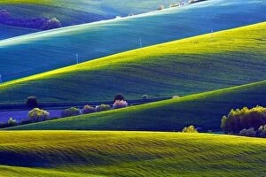 Images Dated 22nd April 2019: Picturesque rural landscape with green agricultural fields and trees on spring hills