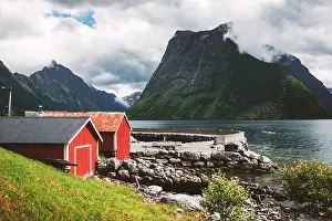 Landscape Prints: Picturesque scene of Urke village and Hjorundfjorden fjord