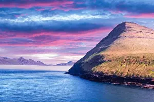 Picturesque view on faroese islands mountains near village of Gjogv on the Eysturoy island, Faroe Islands, Denmark. Landscape photography