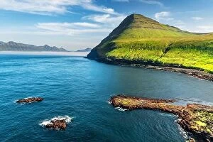 Images Dated 3rd August 2019: Picturesque view on green faroese islands mountains near village of Gjogv on the Eysturoy island