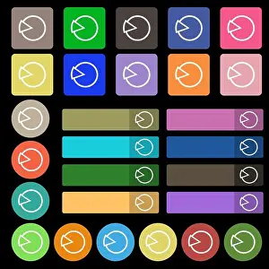 Vector Graphic Prints: Pie chart graph icon sign. Set from twenty seven multicolored flat buttons