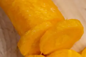 Chopped Prints: Pieces of sliced peeled carrots are yellow