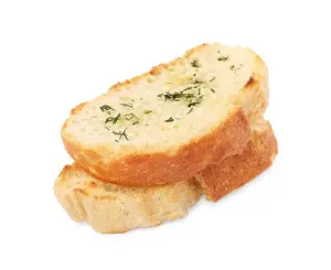 Toast Prints: Pieces of tasty baguette with dill isolated on white