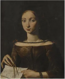 Compass Prints: Pietro Paolini - A young lady holding a compass