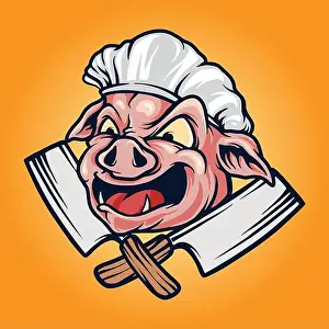Piggy Prints: Pig Chef barbecue bbq mascot logo