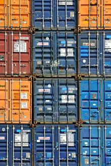 Loading Prints: Piled up / Stacked up shipping containers at container terminal in port