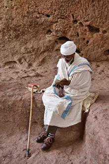 pilgrim at Bet Maryam rock hewn church in Lalibela, Ethiopia