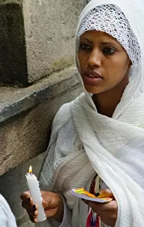 Ethiopian Prints: Pilgrims celebrating Meskel Festival at Holy Trinity Cathedral, Addis Ababa, Ethiopia