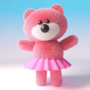 Teddy Prints: Pink cute 3d cartoon teddy bear soft toy character wearing a pink tutu fairy dress