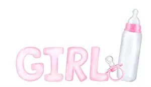 Bedtime Prints: Pink milk bottle and pacifier, text