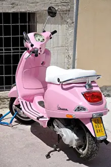 Malaga Prints: Pink Vespa Scooter, Nerja, Costa del Sol, Malaga Province, Andalusia, Spain