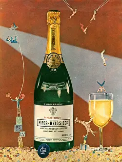 Reims Prints: Piper Heidsieck 1953 American magazine advert for the 1945 vintage of the French champagne