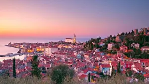 Mediterranean Countries Prints: Piran, Slovenia. Panoramic aerial cityscape image of beautiful Piran