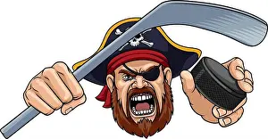 Hockey Prints: Pirate Ice Hockey Sports Team Mascot