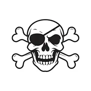 Bones Prints: pirate skull black and white, featuring crossed bones and a patch over one eye