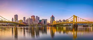 Mid Atlantic Prints: Pittsburgh, Pennsylvania, USA panorama skyline on the Allegheny River at dusk
