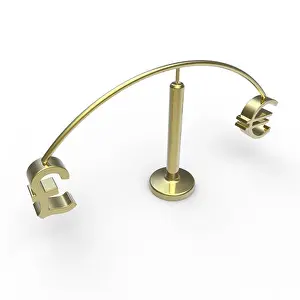 Balanced Prints: pivoting self balancing gold pound and euro currency symbol weights on a white background