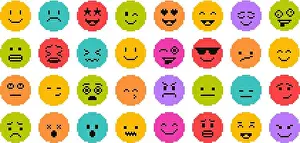 Pixel art faces. Retro pixelated emojis