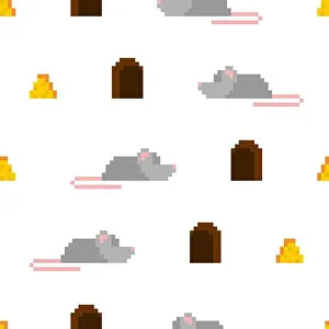 Squares Prints: Pixel art Mouse and cheese Pattern seamless. 8 bit Baby fabric texture