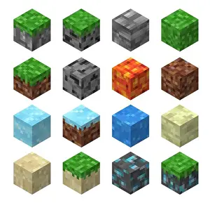 Pixelated Prints: Pixel game blocks of grass, stone