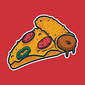 Salami Prints: Pizza - Cartoon style colorful vector illustration. Italian food icon concept isolated