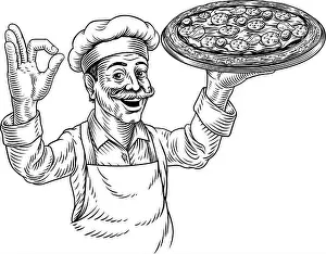 Pizza Prints: Pizza Chef Vintage Style Pizzeria Illustration