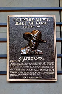 Nashville Tennessee Prints: A placard of Garth Brooks amongst a wall of plaques commemorating inductees to the Country Music Hall of Fame
