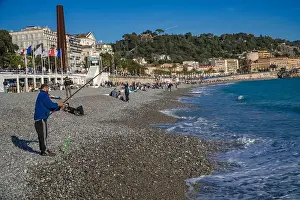 Fishing Rod Prints: Plage des Ponchettes, Nice pebble beach