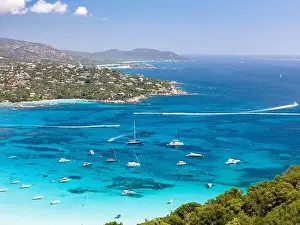 Tropical Paradise Prints: Plage de Santa Giulia beach and coastline Corsica France aerial perspective