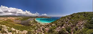 Scenic Coastline Prints: Plage de Santa Giulia beach and coastline Corsica France aerial perspective