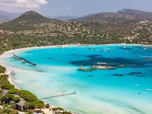 Scenic Coastline Prints: Plage de Santa Giulia beach and coastline Corsica France aerial perspective