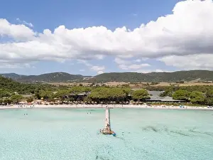 Plage de Santa Giulia beach and coastline Corsica France aerial perspective