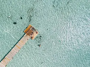 Scenic Coastline Prints: Plage de Santa Giulia beach and coastline Corsica France aerial perspective